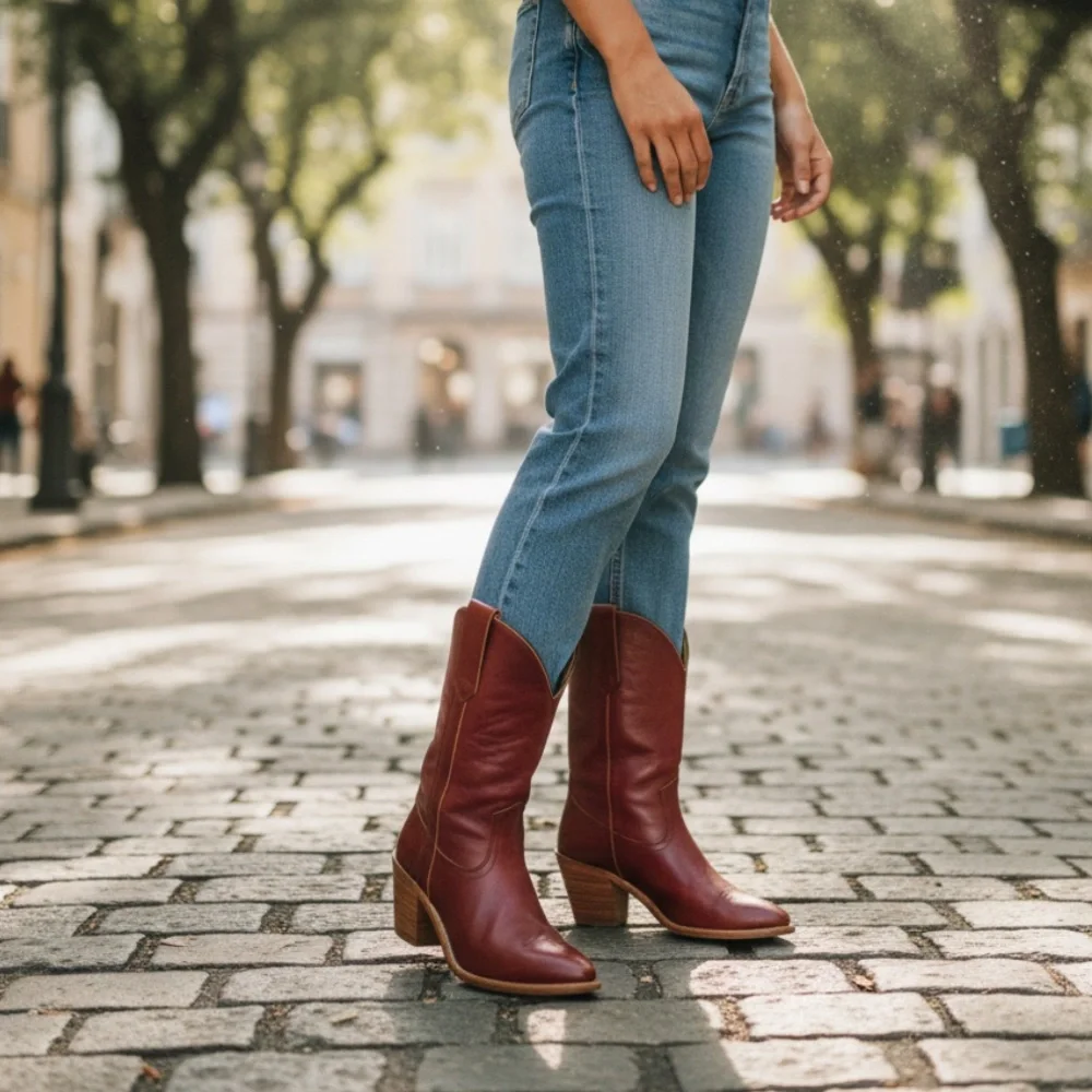 1990’s Frye Vintage Leather Pull On Red Cognac Heeled Cowboy Western Cute Bootie